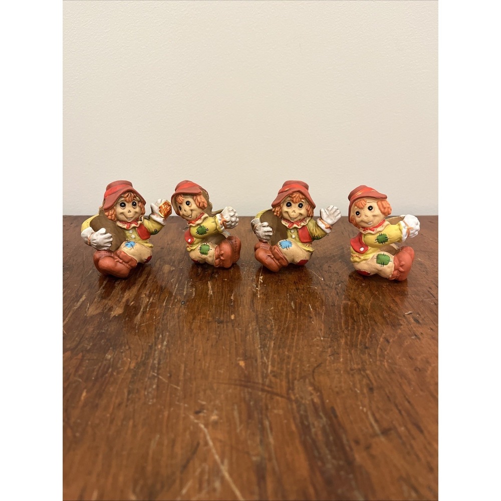 Vintage Lefton 4 Scarecrow Candle Huggers Japan EUC, Fall, Halloween Decor